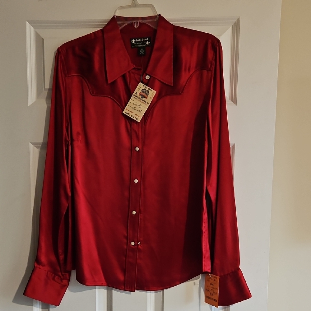 Lucky Brand Red Silk Button-Up Shirt
